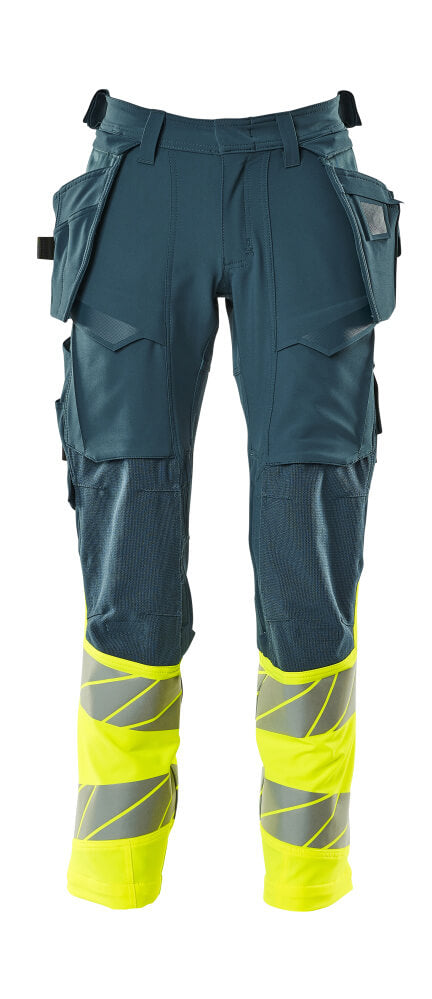 MASCOT ACCELERATE SAFE Hose mit Hängetaschen - Dunkelpetroleum/Hi-vis Gelb