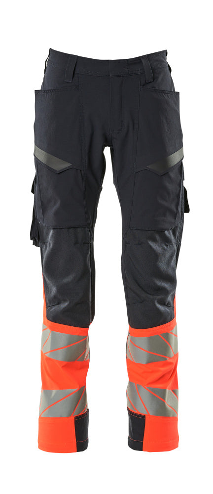 MASCOT ACCELERATE SAFE Hose mit Schenkeltaschen - Schwarzblau/Hi-vis Rot
