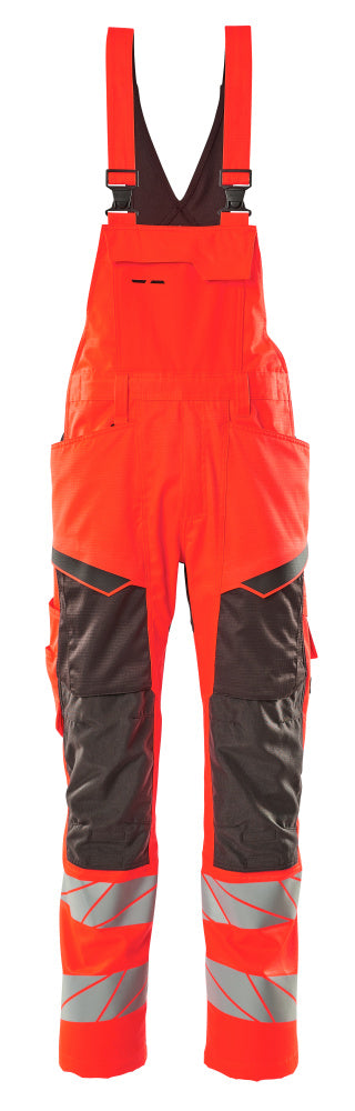 MASCOT ACCELERATE SAFE Latzhose mit Knietaschen - Hi-vis Rot/Dunkelanthrazit