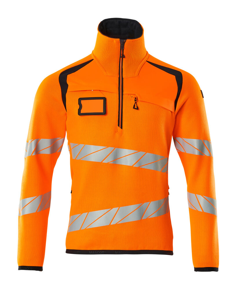 MASCOT ACCELERATE SAFE Strickpullover mit kurzem Reißverschluss - Hi-vis Orange/Schwarzblau