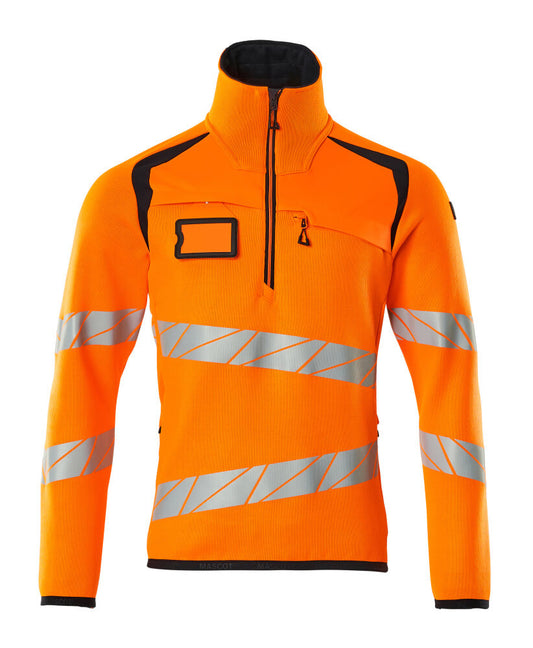 MASCOT ACCELERATE SAFE Strickpullover mit kurzem Reißverschluss - Hi-vis Orange/Schwarzblau