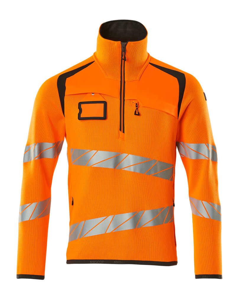 MASCOT ACCELERATE SAFE Strickpullover mit kurzem Reißverschluss - Hi-vis Orange/Dunkelanthrazit