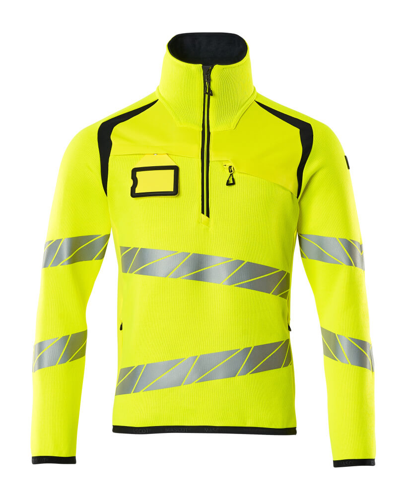 MASCOT ACCELERATE SAFE Strickpullover mit kurzem Reißverschluss - Hi-vis Gelb/Schwarzblau