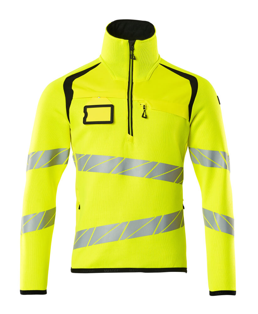 MASCOT ACCELERATE SAFE Strickpullover mit kurzem Reißverschluss - Hi-vis Gelb/Schwarz