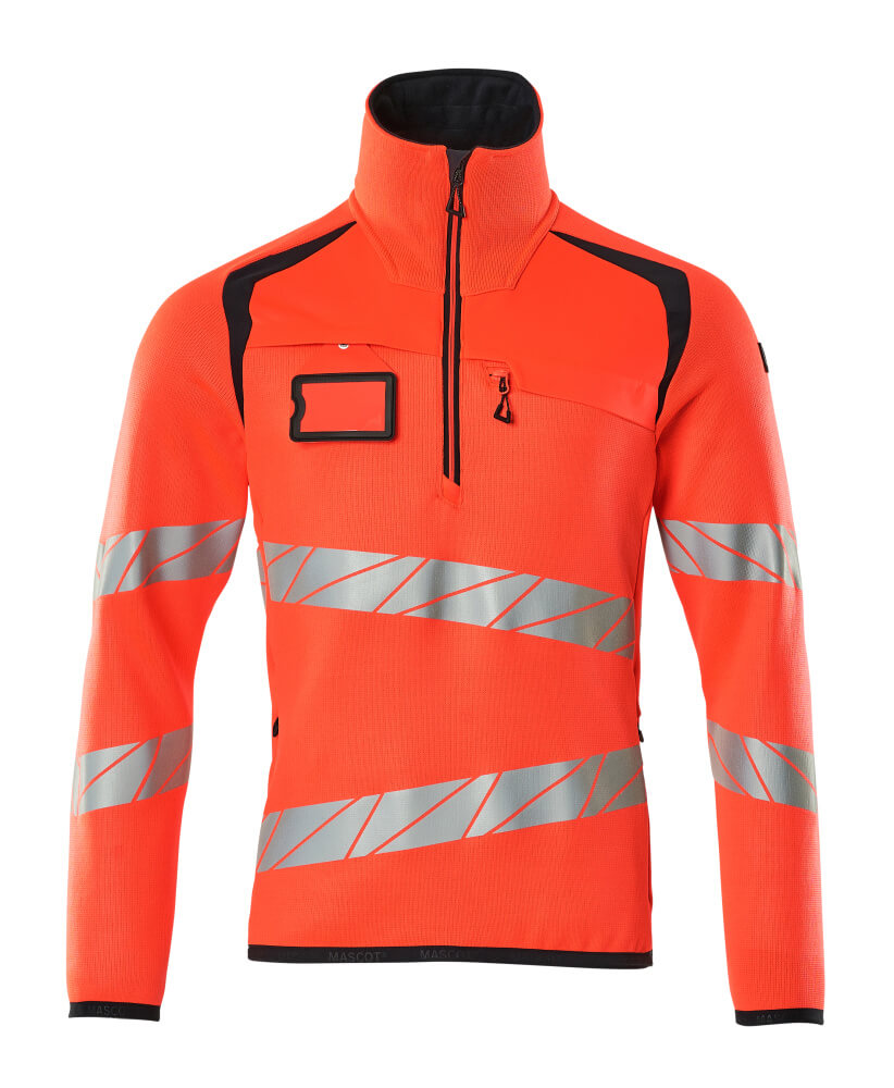MASCOT ACCELERATE SAFE Strickpullover mit kurzem Reißverschluss - Hi-vis Rot/Schwarzblau