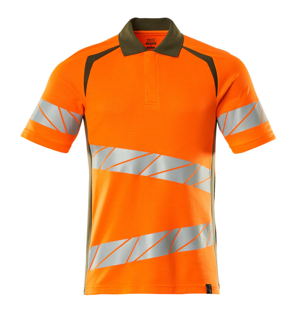 MASCOT ACCELERATE SAFE Polo-Shirt - Hi-vis Orange/Moosgrün
