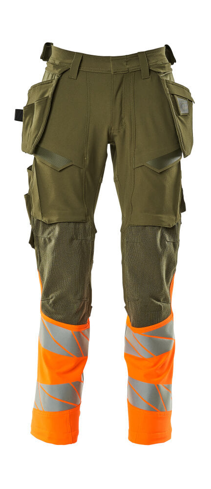 MASCOT ACCELERATE SAFE Hose mit Hängetaschen - Moosgrün/Hi-vis Orange