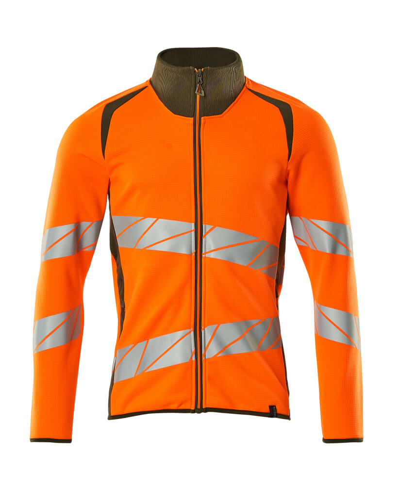 MASCOT ACCELERATE SAFE Sweatshirt mit Reißverschluss - Hi-vis Orange/Moosgrün