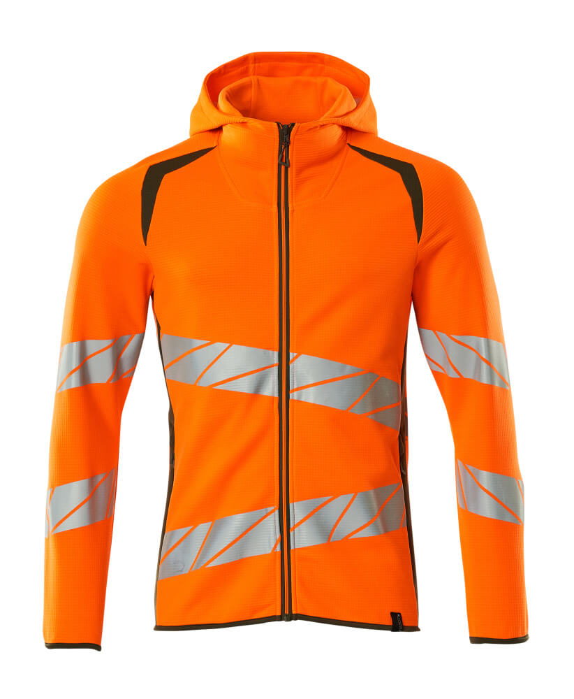 MASCOT ACCELERATE SAFE Kapuzensweatshirt mit Reißverschluss - Hi-vis Orange/Moosgrün