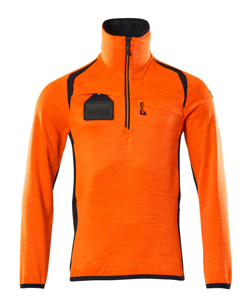 MASCOT ACCELERATE SAFE Fleecepullover mit kurzem Reißverschluss - Hi-vis Orange/Schwarzblau