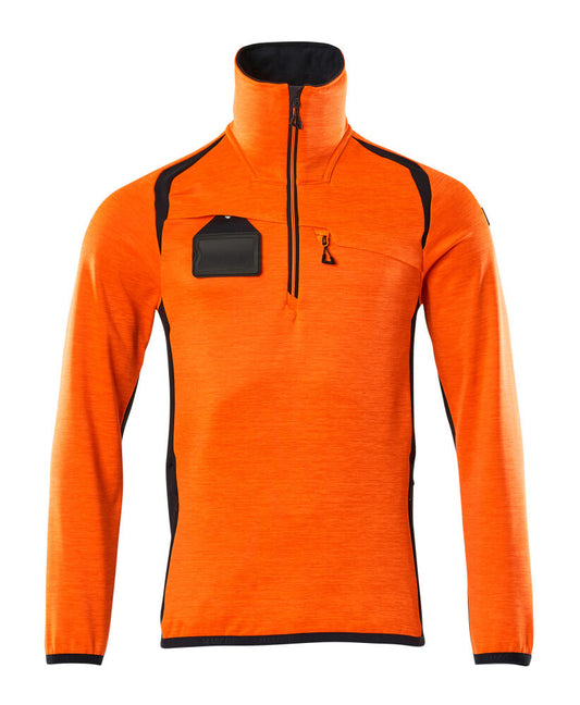 MASCOT ACCELERATE SAFE Fleecepullover mit kurzem Reißverschluss - Hi-vis Orange/Schwarzblau