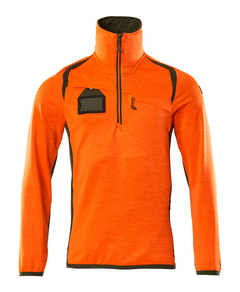 MASCOT ACCELERATE SAFE Fleecepullover mit kurzem Reißverschluss - Hi-vis Orange/Moosgrün