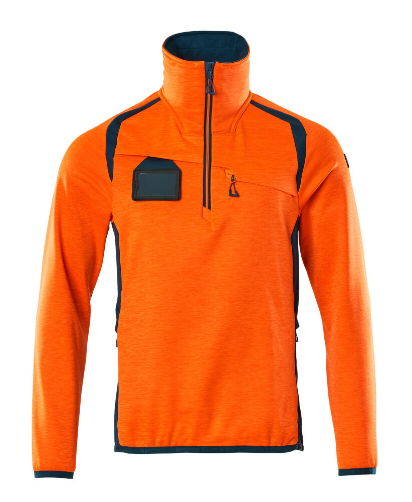 MASCOT ACCELERATE SAFE Fleecepullover mit kurzem Reißverschluss - Hi-vis Orange/Dunkelpetroleum