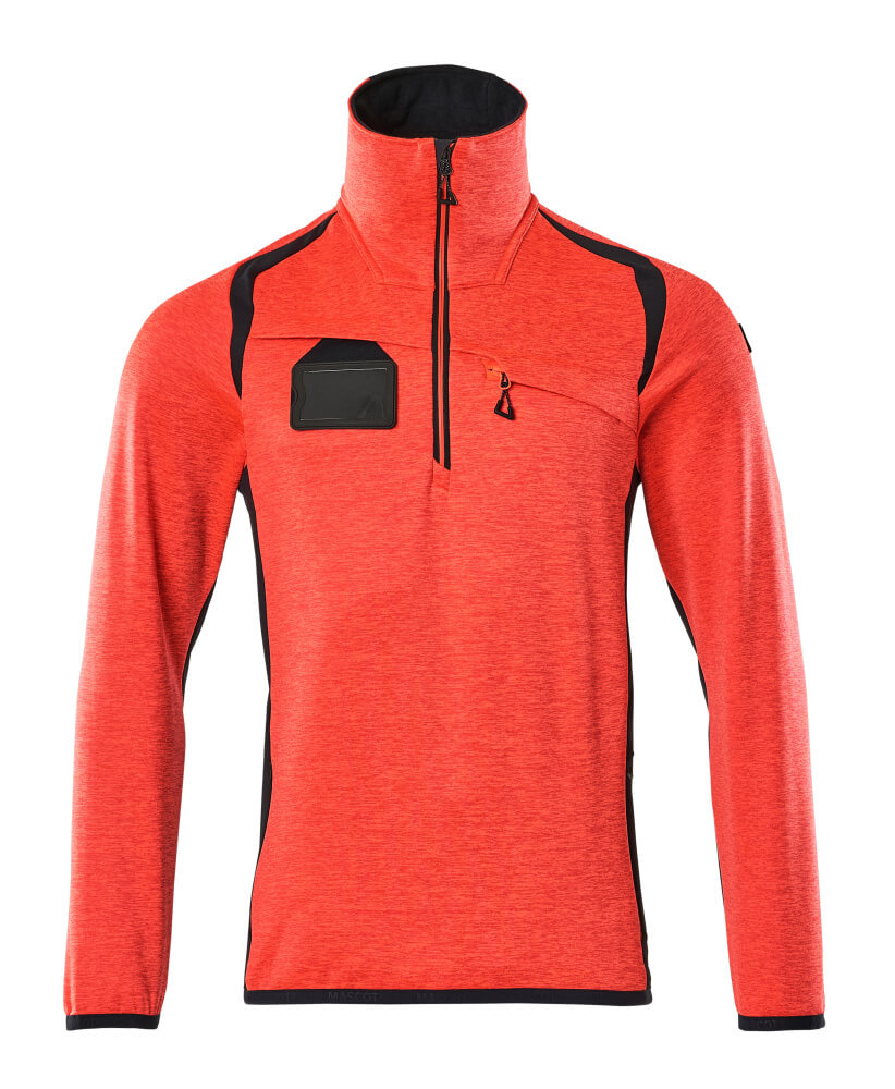 MASCOT ACCELERATE SAFE Fleecepullover mit kurzem Reißverschluss - Hi-vis Rot/Schwarzblau