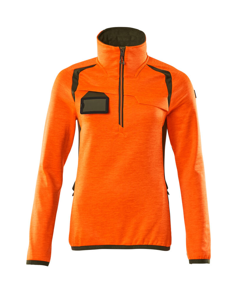 MASCOT ACCELERATE SAFE Fleecepullover mit kurzem Reißverschluss - Hi-vis Orange/Moosgrün