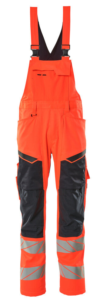 MASCOT ACCELERATE SAFE Latzhose mit Knietaschen - Hi-vis Rot/Schwarzblau