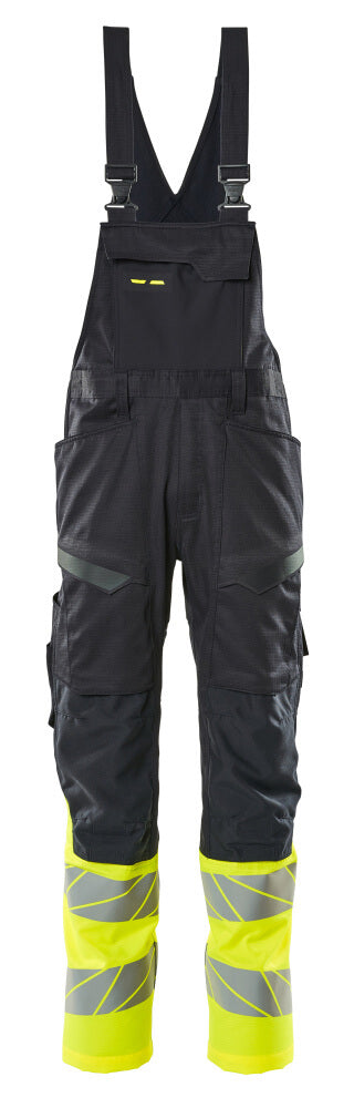 MASCOT ACCELERATE SAFE Latzhose mit Knietaschen - Schwarzblau/Hi-vis Gelb