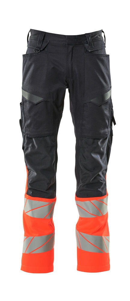 MASCOT ACCELERATE SAFE Hose mit Knietaschen - Schwarzblau/Hi-vis Rot