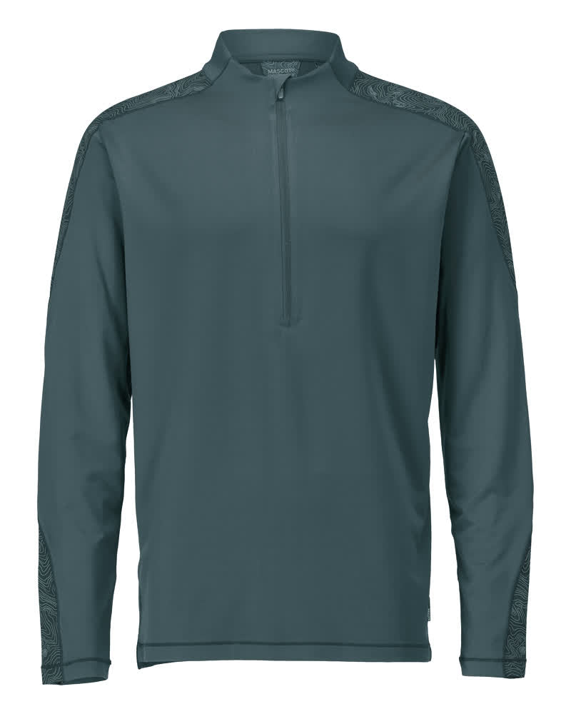 MASCOT CUSTOMIZED T-Shirt, Langarm, mit kurzem Reißverschluss - Waldgrün