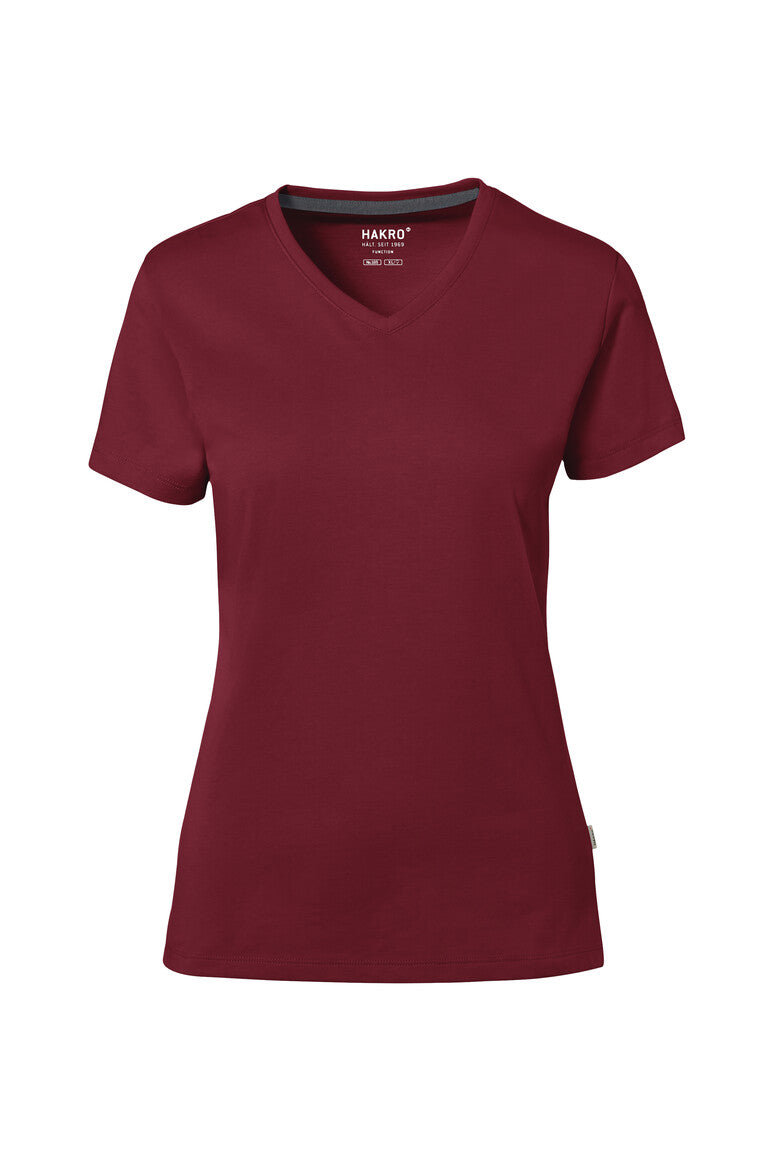 HAKRO COTTON TEC® V-Shirt Damen (0169) – Weinrot