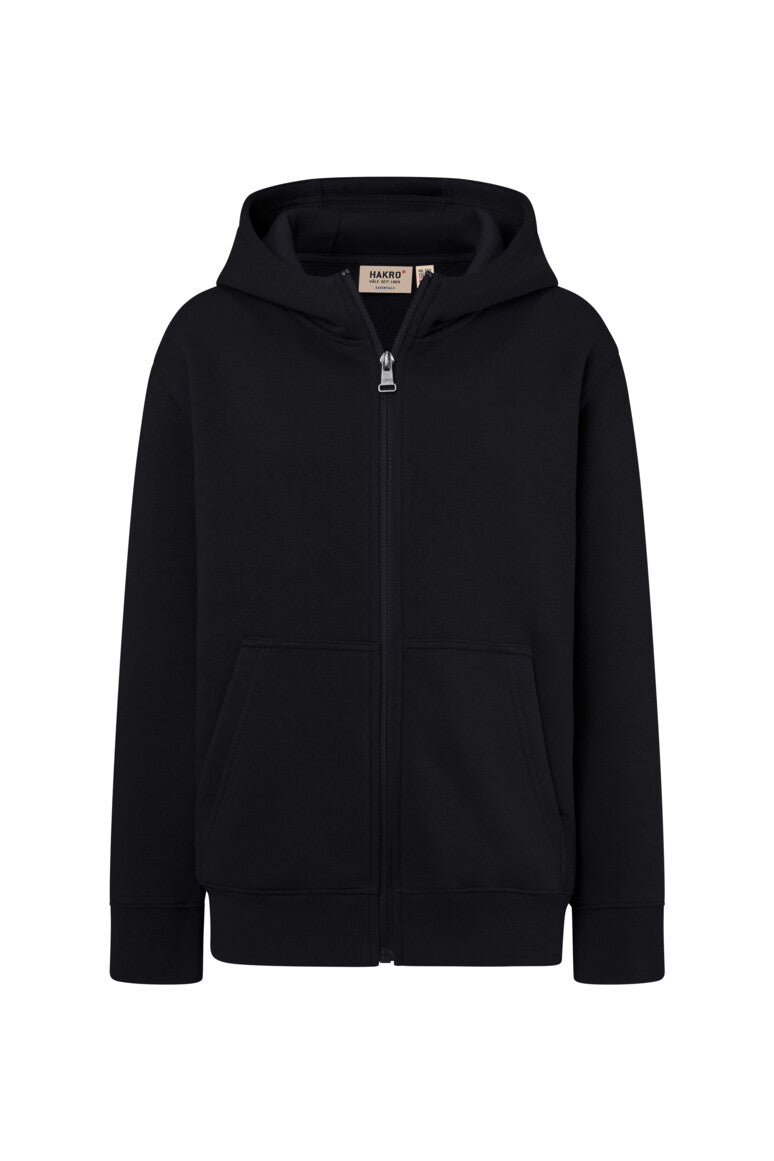HAKRO Kinder Kapuzen-Sweatjacke Bio-Baumwolle Unisex (0565) – Schwarz