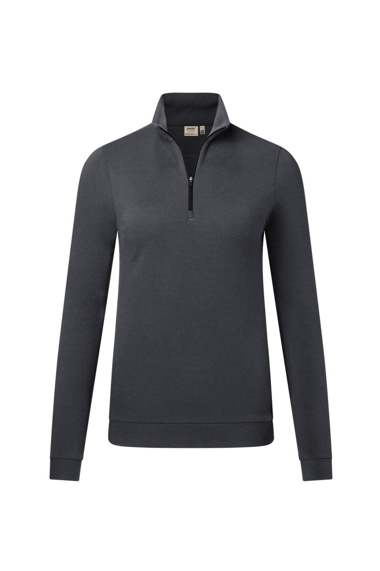 HAKRO Zip-Longsleeve Piqué MIKRALINAR® ECO Damen (0335) – Karbongrau