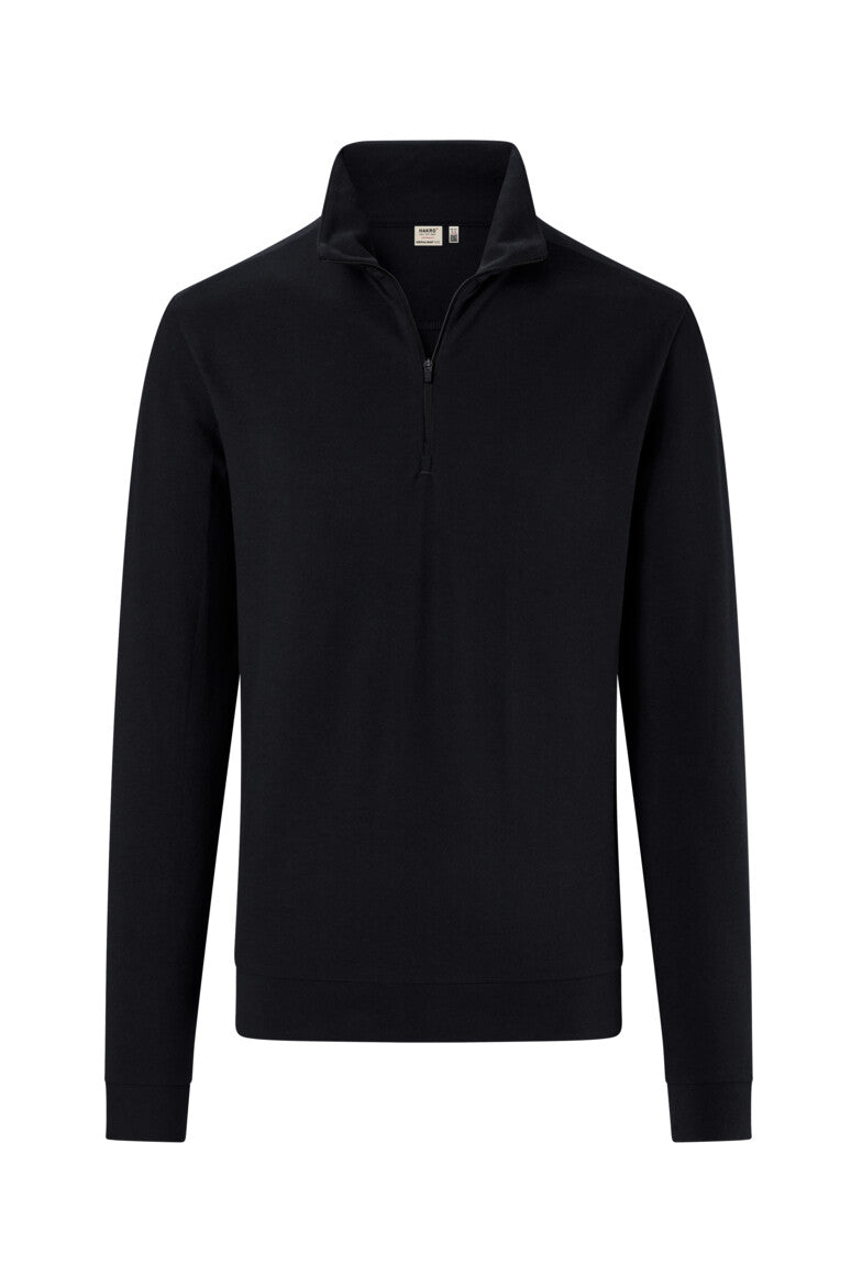 HAKRO Zip-Longsleeve Piqué MIKRALINAR® ECO Unisex (0535) – Schwarz